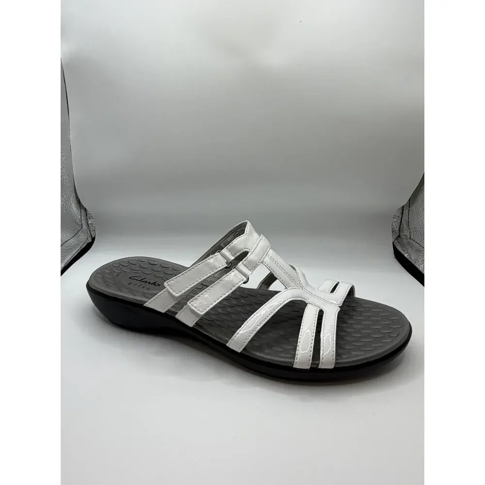 Clarks Collection Sandals Womens 12 White Comfort Walking Adjustable Easy Strap